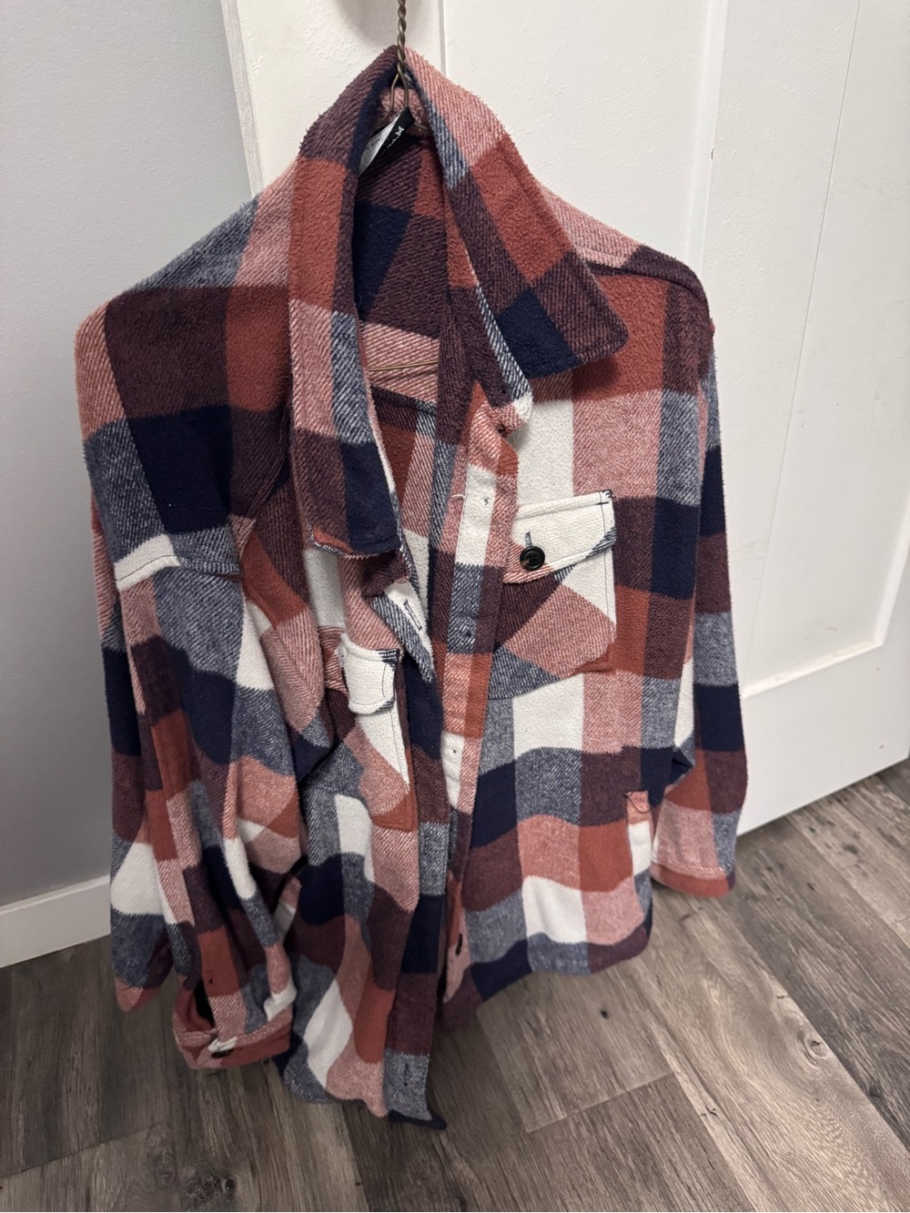 Plaid Shacket Jacket in Rust, Navy & Cream